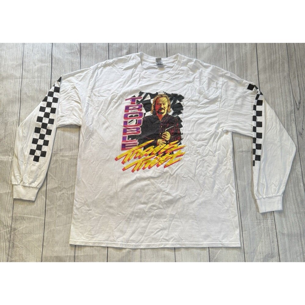 Travis Tritt Trouble Graphic T Shirt Long Sleeve White Size XL